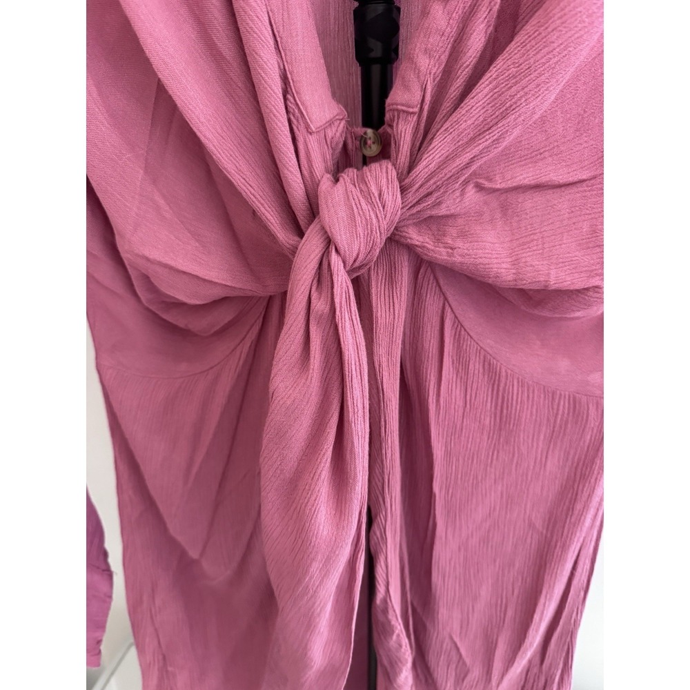 Free People Tie Front Crinkle Gauze Tunic Top Pink Boho Long Sleeve S - Picture 4 of 9